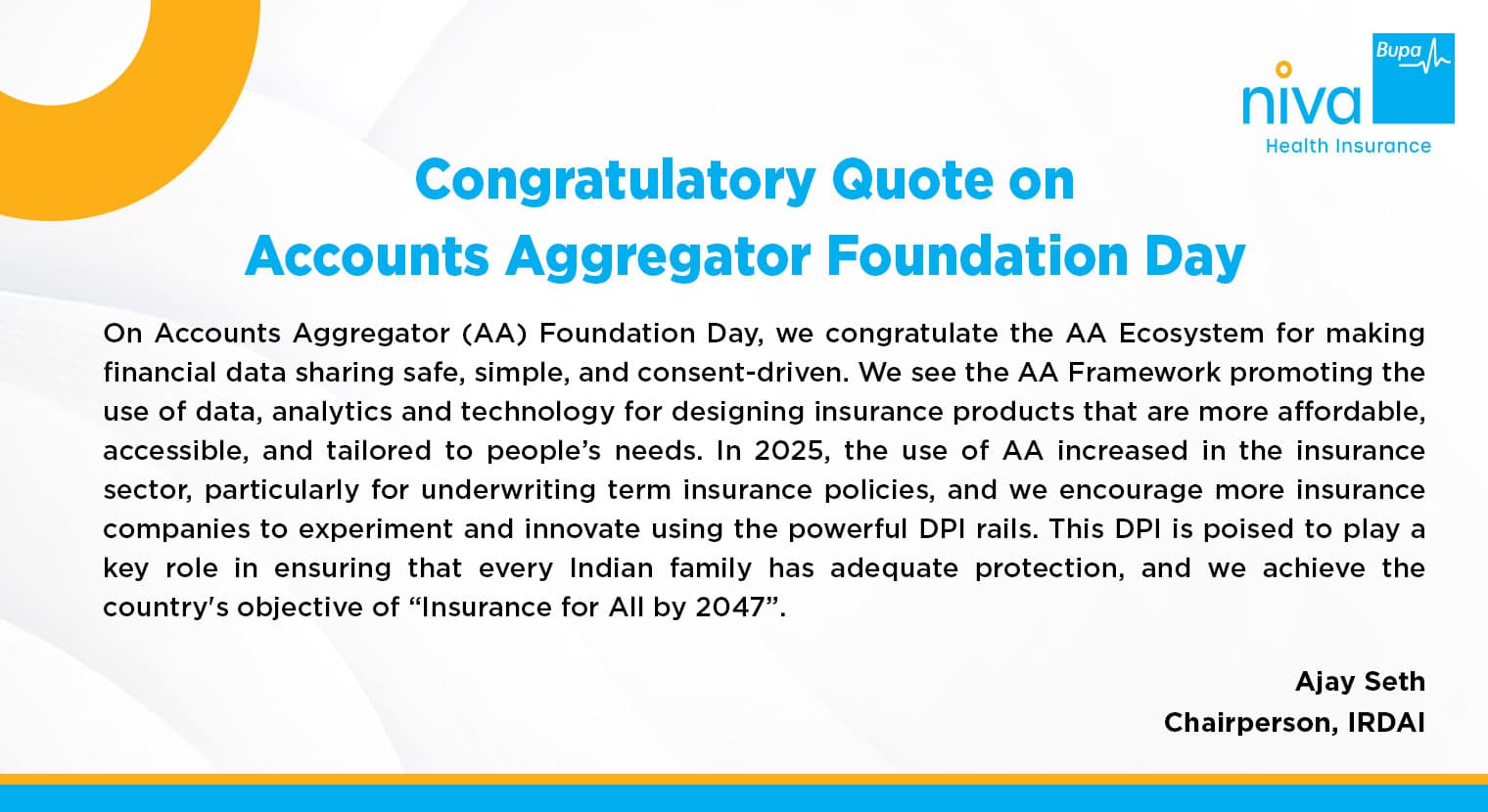 Congratulatory Quote on Accounts Aggregator Foundation Day 