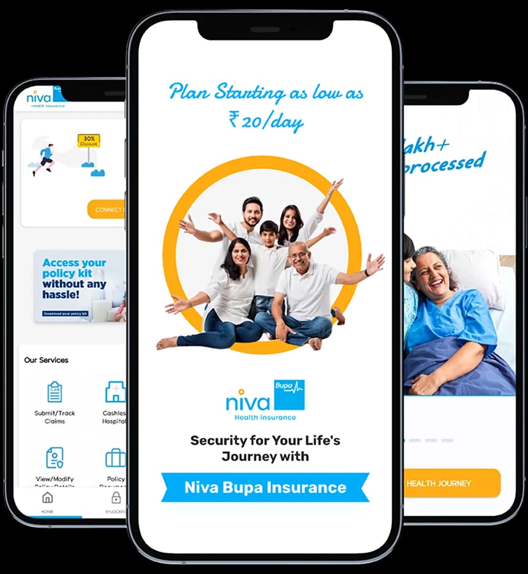 Niva Bupa app shown on an iPhone